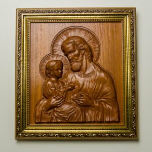 Imagem de São José com o Menino Jesus - Madeira Maciça (Jatobá) - Em relevo - Médio