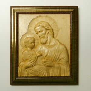 Imagem de São José e o Menino Jesus - Madeira Maciça (Caxeta) - Grande
